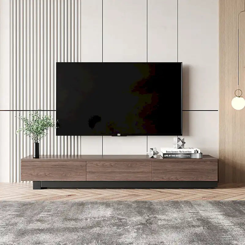 Mobile TV allungabile nero e noce con 3 cassetti, adatto a 1-2 utenti