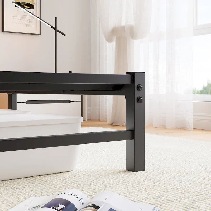 Letto Matrimoniale in Metallo Beige e Marrone con Testiera in Legno, Luci RGB e Ripiano Portaoggetti USB