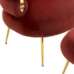 Poltrona a barilotto in velluto rosso vino con pouf, seduta singola, gambe in metallo