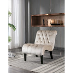Poltrona d'accento in velluto beige, capitonné, seduta singola, gambe in legno nero