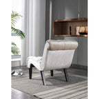 Poltrona d'accento in velluto beige, capitonné, seduta singola, gambe in legno nero