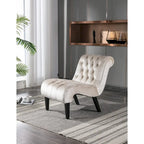 Poltrona d'accento in velluto beige, capitonné, seduta singola, gambe in legno nero