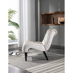 Poltrona d'accento in velluto beige, capitonné, seduta singola, gambe in legno nero