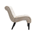 Poltrona d'accento in velluto beige, capitonné, seduta singola, gambe in legno nero