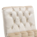 Poltrona d'accento in velluto beige, capitonné, seduta singola, gambe in legno nero