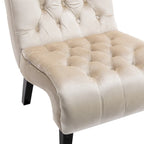 Poltrona d'accento in velluto beige, capitonné, seduta singola, gambe in legno nero