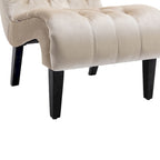 Poltrona d'accento in velluto beige, capitonné, seduta singola, gambe in legno nero