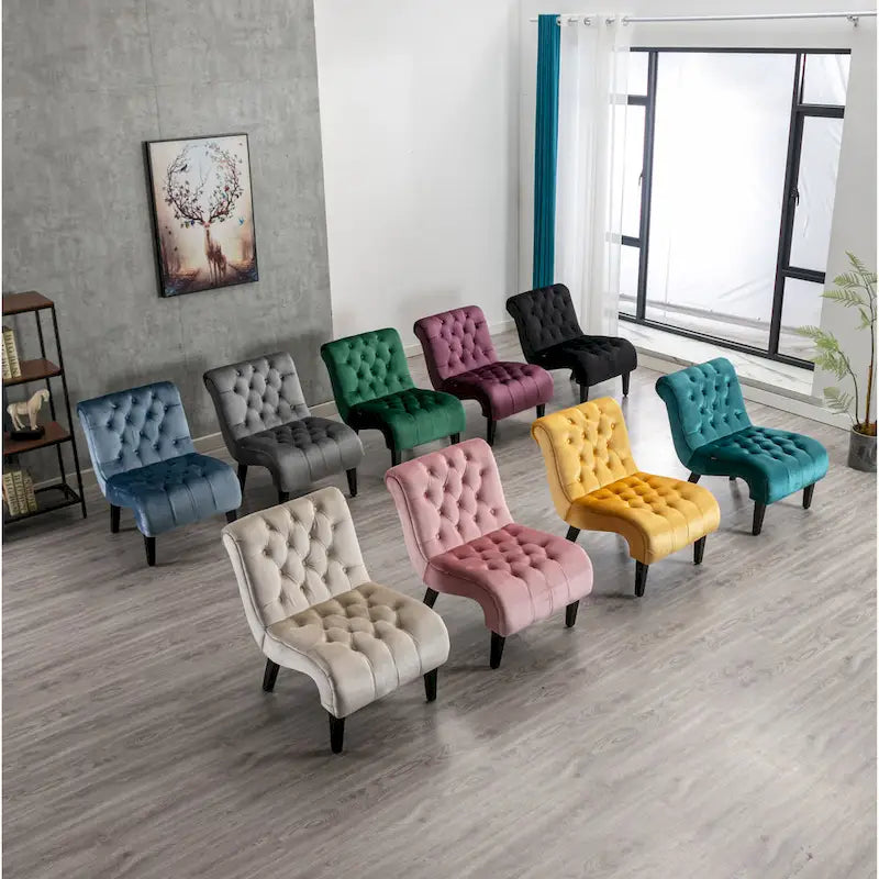 Poltrona d'accento in velluto beige, capitonné, seduta singola, gambe in legno nero