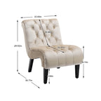 Poltrona d'accento in velluto beige, capitonné, seduta singola, gambe in legno nero