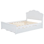 Letto matrimoniale bianco moderno con piattaforma in legno, testiera e letto estraibile singolo