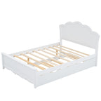 Letto matrimoniale bianco moderno con piattaforma in legno, testiera e letto estraibile singolo