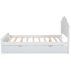 Letto matrimoniale bianco moderno con piattaforma in legno, testiera e letto estraibile singolo