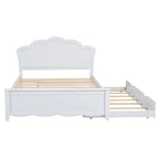 Letto matrimoniale bianco moderno con piattaforma in legno, testiera e letto estraibile singolo
