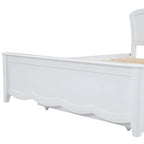 Letto matrimoniale bianco moderno con piattaforma in legno, testiera e letto estraibile singolo