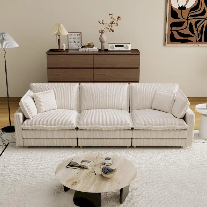 Divano a 4 posti 103 Corduroy Modern Classic con seduta profonda e 4 cuscini