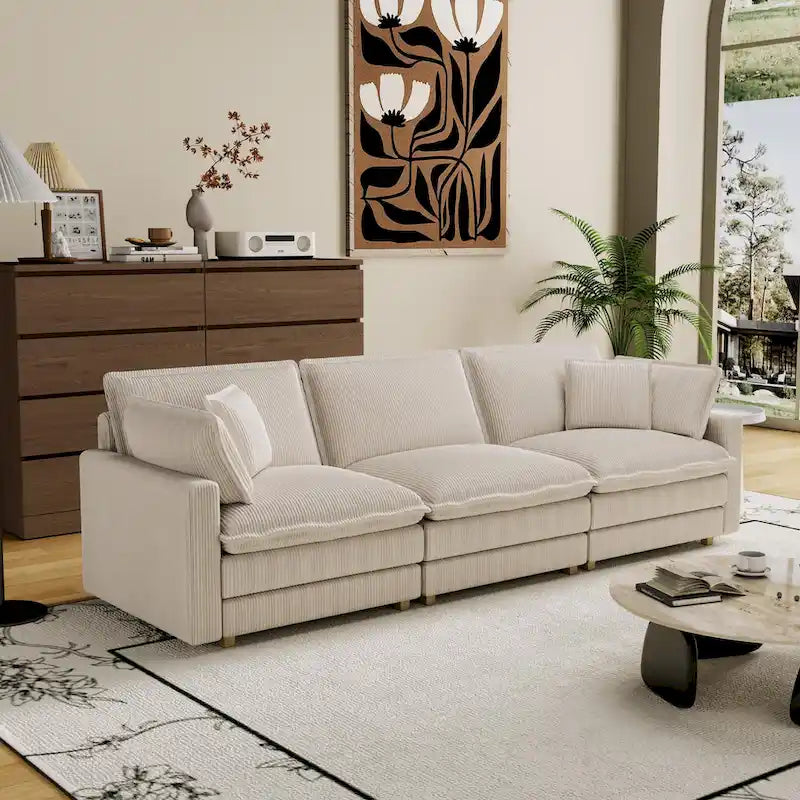 Divano a 4 posti 103 Corduroy Modern Classic con seduta profonda e 4 cuscini