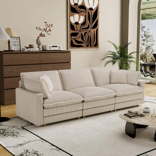 Divano a 4 posti 103 Corduroy Modern Classic con seduta profonda e 4 cuscini