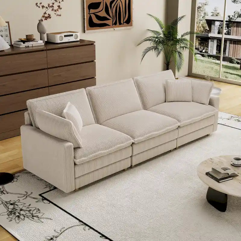 Divano a 4 posti 103 Corduroy Modern Classic con seduta profonda e 4 cuscini