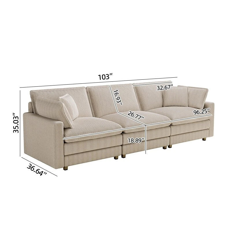 Divano a 4 posti 103 Corduroy Modern Classic con seduta profonda e 4 cuscini