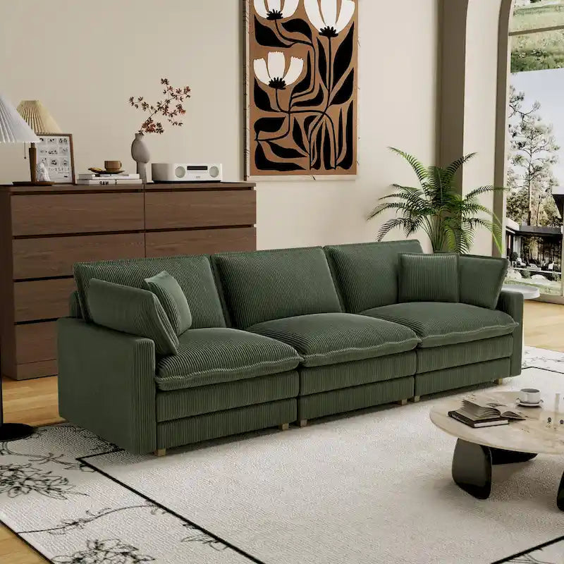 Divano a 4 posti 103 Corduroy Modern Classic con seduta profonda e 4 cuscini