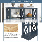 Consolle stretta a 3 ripiani blu navy/beige con design a gambe incrociate, montaggio a 1 persona