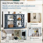Consolle stretta a 3 ripiani blu navy/beige con design a gambe incrociate, montaggio a 1 persona