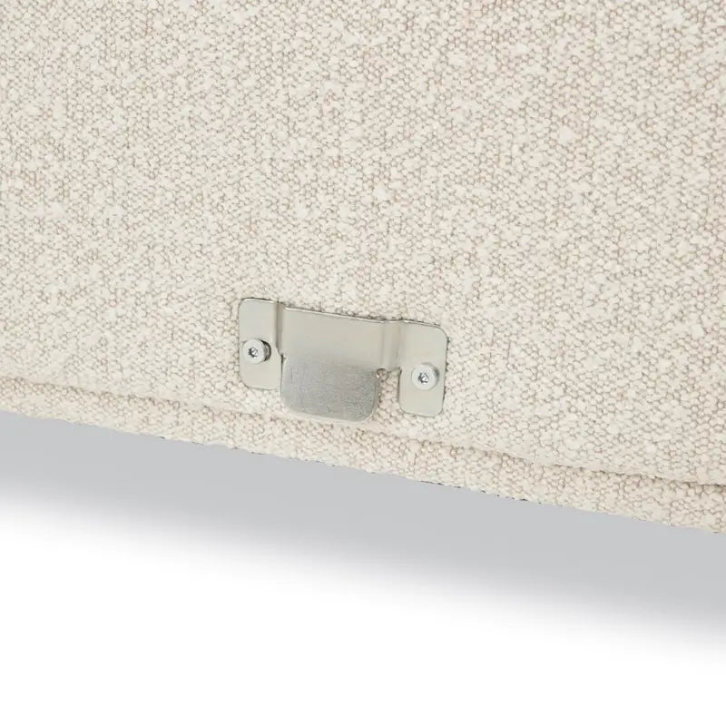Divano componibile in tessuto bouclé bianco crema / velluto grigio peltro, con penisola a destra o a sinistra, 3-4 posti