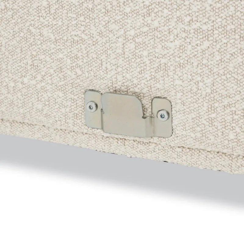 Divano componibile in tessuto bouclé bianco crema / velluto grigio peltro, con penisola a destra o a sinistra, 3-4 posti