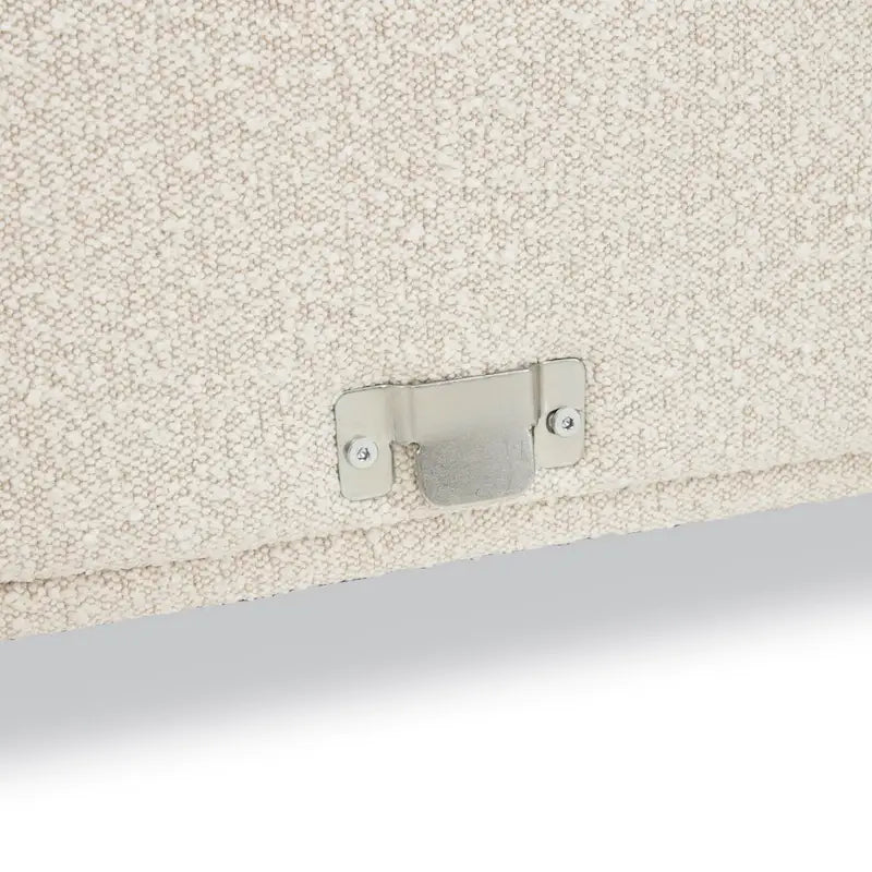 Divano componibile in tessuto bouclé bianco crema / velluto grigio peltro, con penisola a destra o a sinistra, 3-4 posti