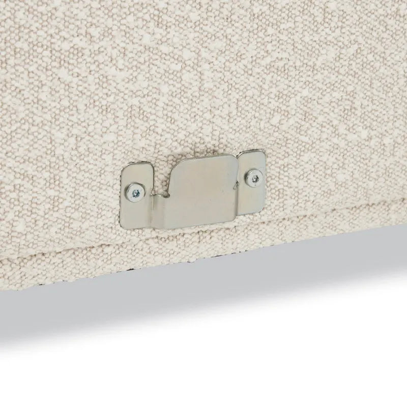 Divano componibile in tessuto bouclé bianco crema / velluto grigio peltro, con penisola a destra o a sinistra, 3-4 posti