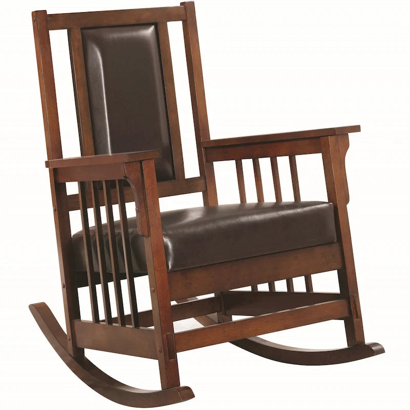 Sedia a Dondolo Stile Mission – Mandorla / Bianco Antico / Marrone, Legno Massello, 1 Persona