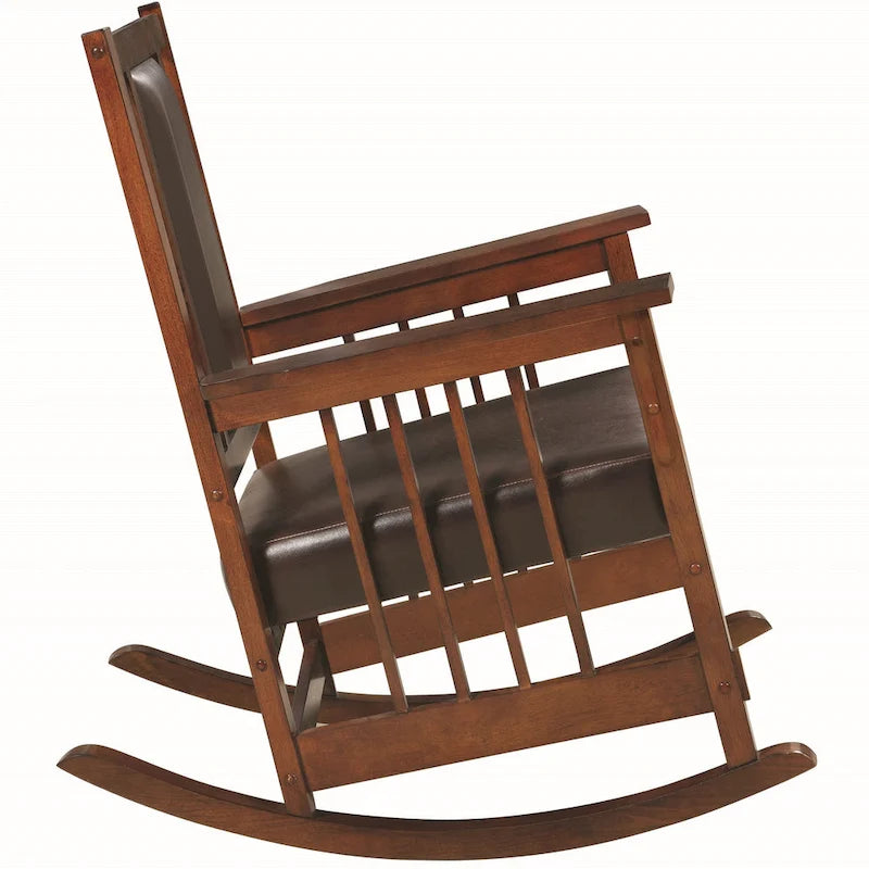 Sedia a Dondolo Stile Mission – Mandorla / Bianco Antico / Marrone, Legno Massello, 1 Persona