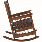 Sedia a Dondolo Stile Mission – Mandorla / Bianco Antico / Marrone, Legno Massello, 1 Persona
