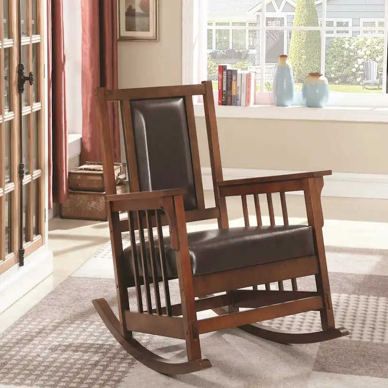 Sedia a Dondolo Stile Mission – Mandorla / Bianco Antico / Marrone, Legno Massello, 1 Persona