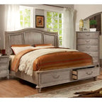 Letto a piattaforma contenitore a 2 cassetti in legno massello grigio rustico – Queen/King/California King