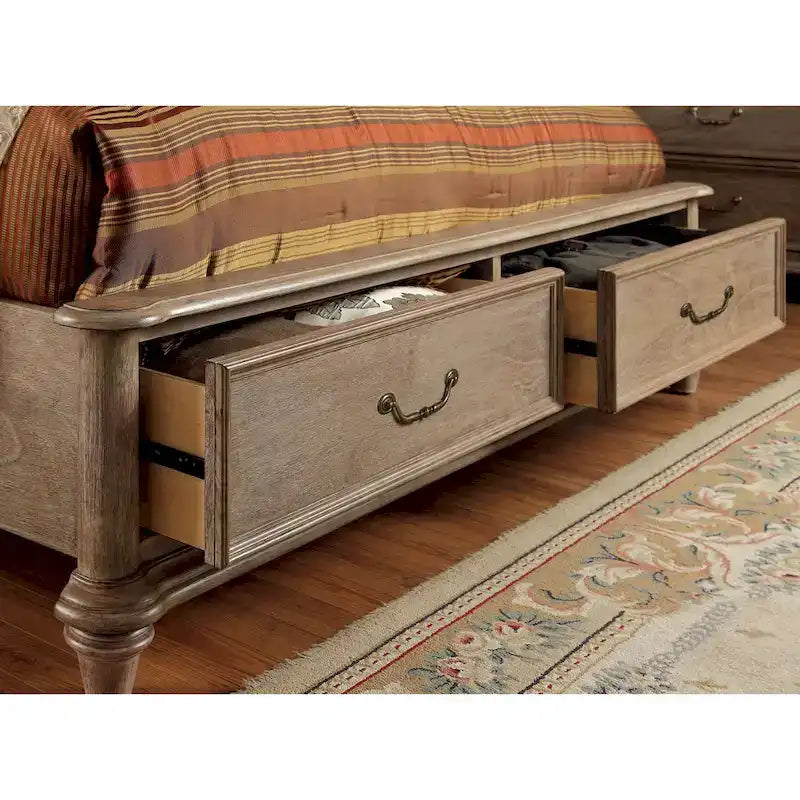 Letto a piattaforma contenitore a 2 cassetti in legno massello grigio rustico – Queen/King/California King