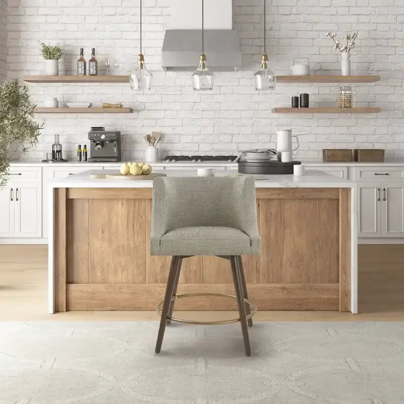 Sgabello da banco girevole in tessuto tweed grigio e beige multi, 1 posto