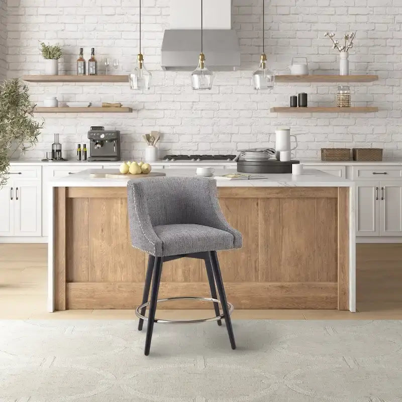 Sgabello da banco girevole in tessuto tweed grigio e beige multi, 1 posto