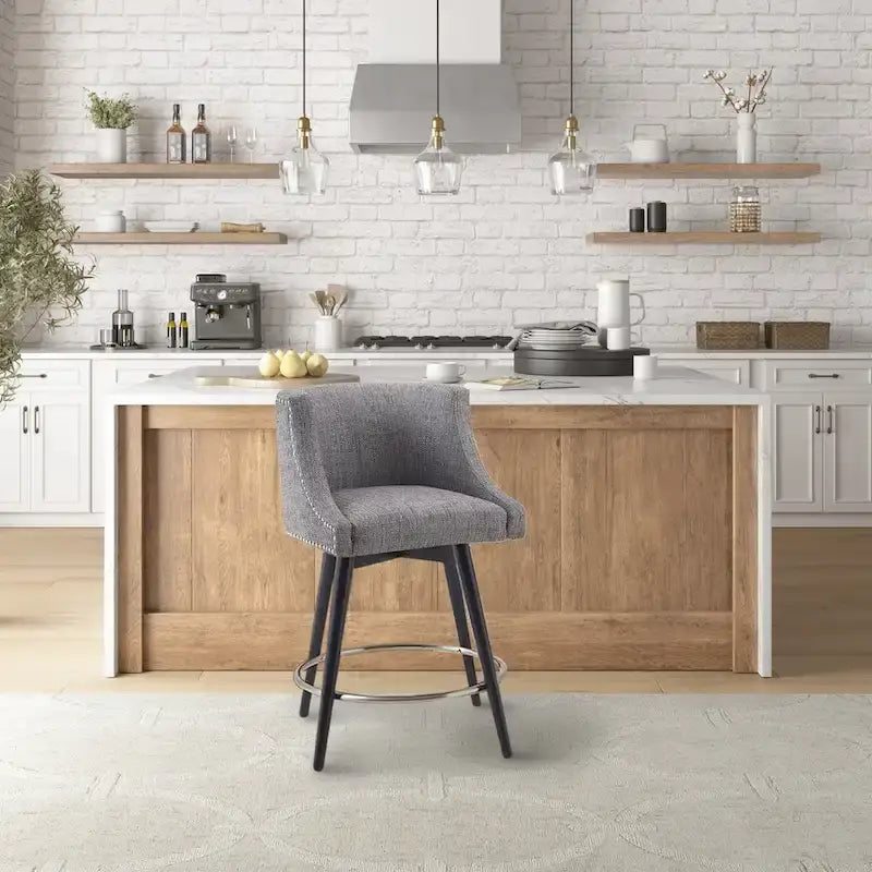 Sgabello da banco girevole in tessuto tweed grigio e beige multi, 1 posto