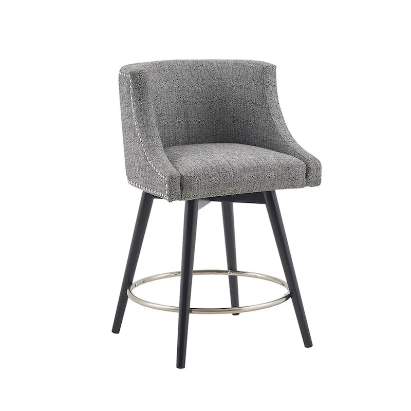 Sgabello da banco girevole in tessuto tweed grigio e beige multi, 1 posto
