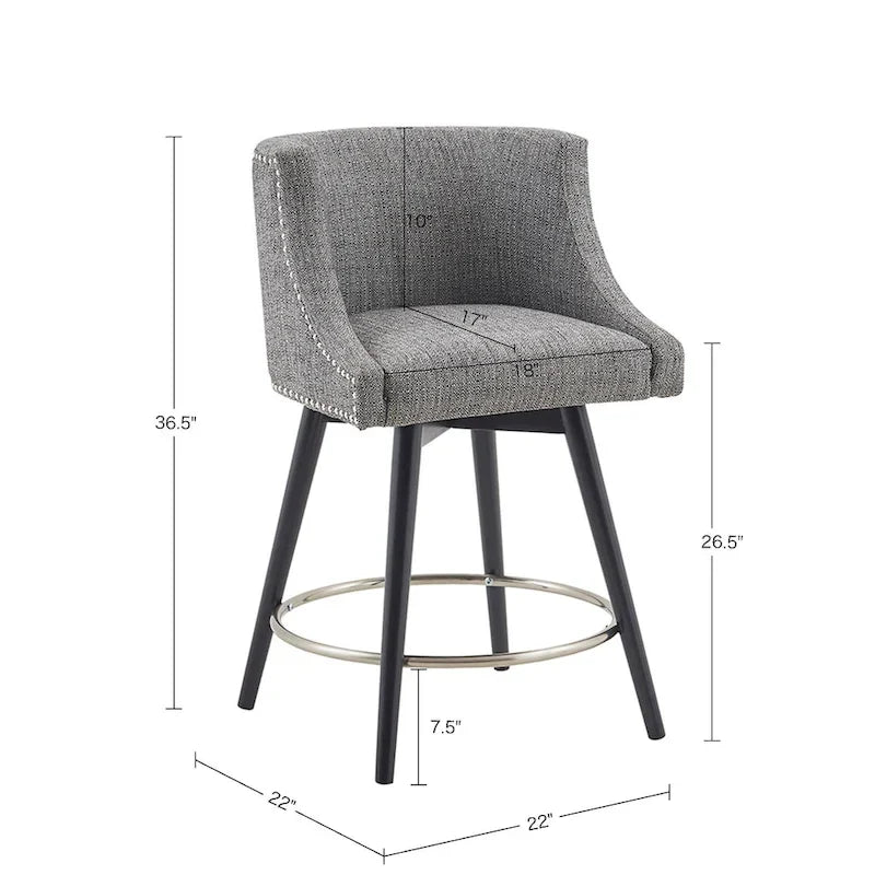 Sgabello da banco girevole in tessuto tweed grigio e beige multi, 1 posto