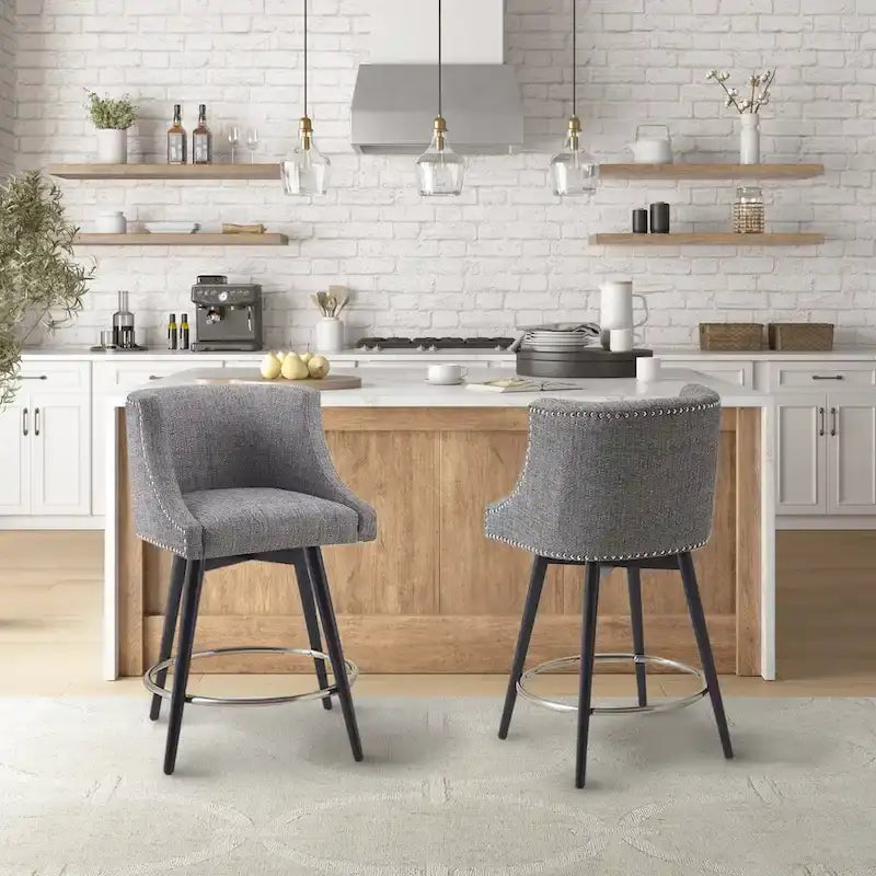 Sgabello da banco girevole in tessuto tweed grigio e beige multi, 1 posto