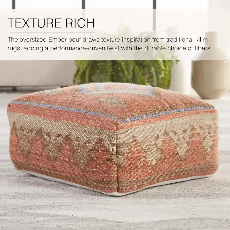 Pouf cubo in stile Kilim arancione/blu, 50x50x20 cm – Posti a sedere 1