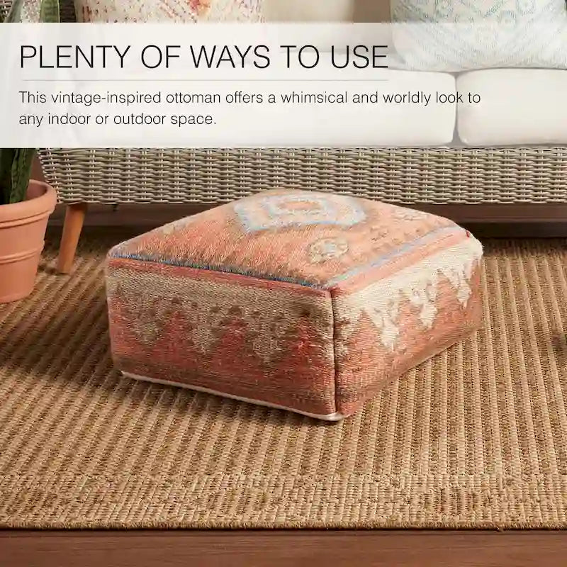 Pouf cubo in stile Kilim arancione/blu, 50x50x20 cm – Posti a sedere 1