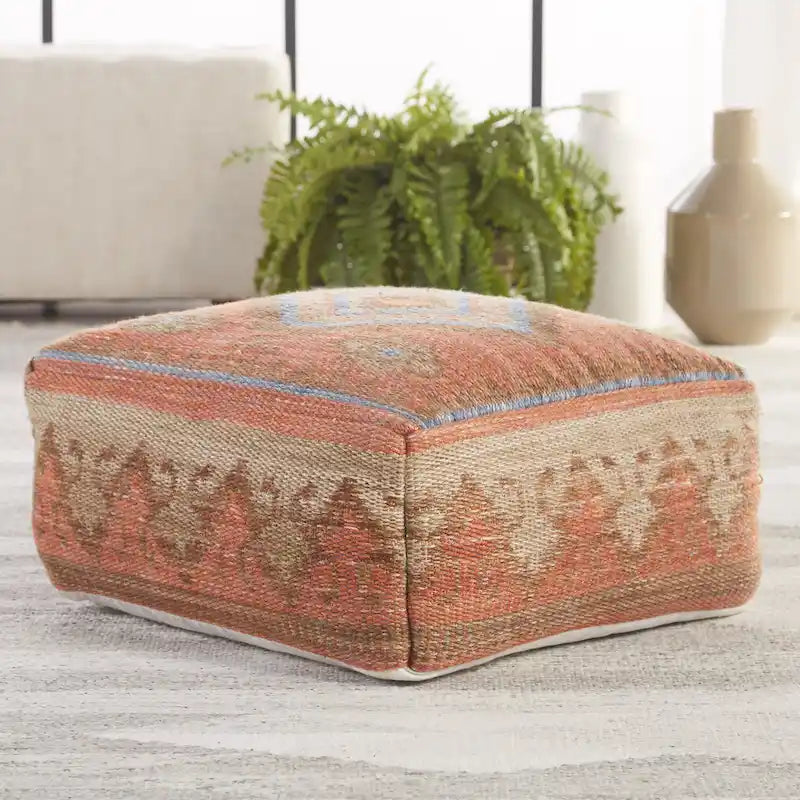 Pouf cubo in stile Kilim arancione/blu, 50x50x20 cm – Posti a sedere 1