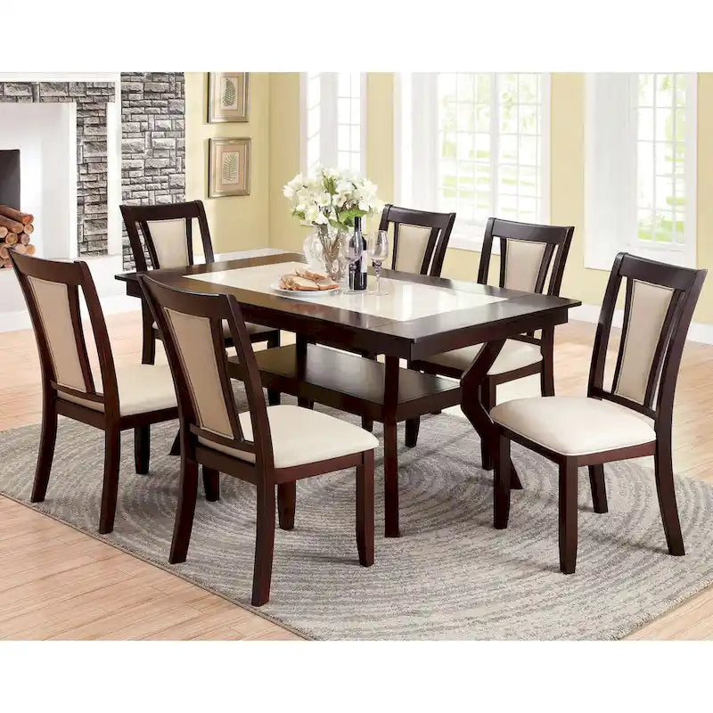 Set da pranzo da 7 pezzi ciliegio scuro/naturale, 4-6 posti a sedere