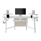 Scrivania da gaming e da studio a forma di ala da 183 cm, per 1 persona, Nera/Noce/Bianca