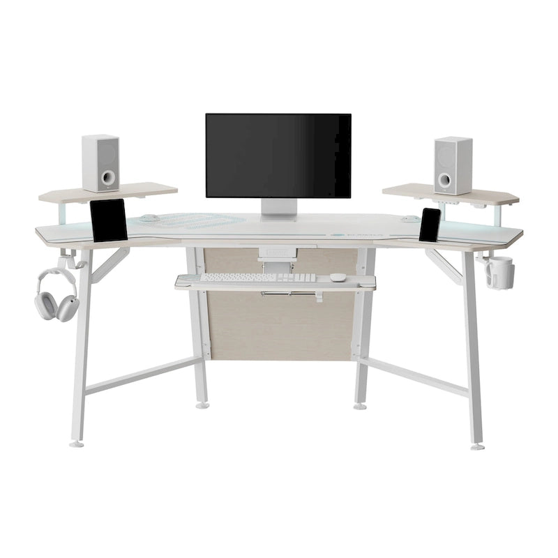 Scrivania da gaming e da studio a forma di ala da 183 cm, per 1 persona, Nera/Noce/Bianca
