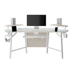 Scrivania da gaming e da studio a forma di ala da 183 cm, per 1 persona, Nera/Noce/Bianca