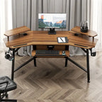Scrivania da gaming e da studio a forma di ala da 183 cm, per 1 persona, Nera/Noce/Bianca